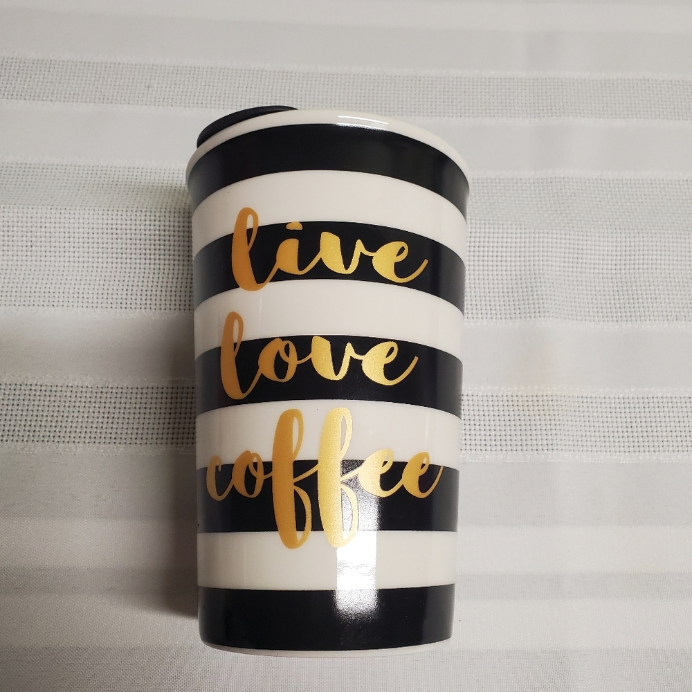 Live Love Coffee travel mug. Microwave & Dishwasher Safe. Black, White, …